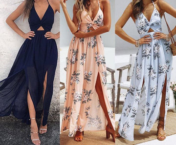 Women Boho Maxi Long Dress Sundress Floral Halter Dress