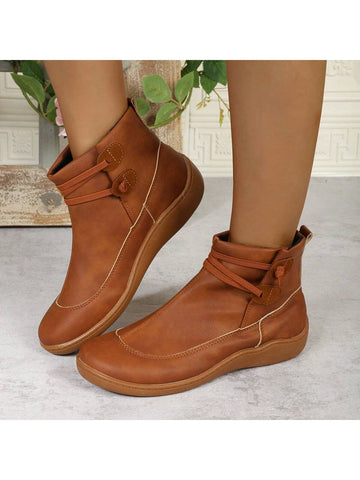 Women's Boots With Plush Lining, British Style Ankle Boots, High Top Flat Shoes, Suitable For Outdoor And Casual Wear
