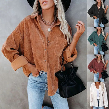 Oversized Long Sleeve Corduroy Button Down Shirt