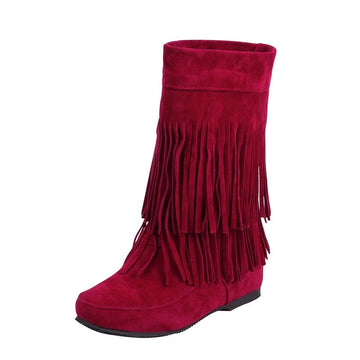 Women'S Vintage Matte Suede Double-Tassel Boots