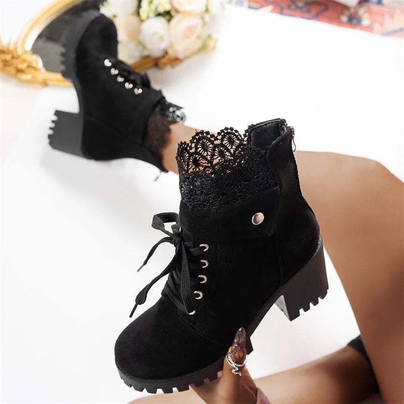 Women's Chunky Heel Lace Ankle Booties