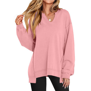 Womens Oversized Sweatshirt V Neck Long Sleeve Tunic Lightweight Pullover