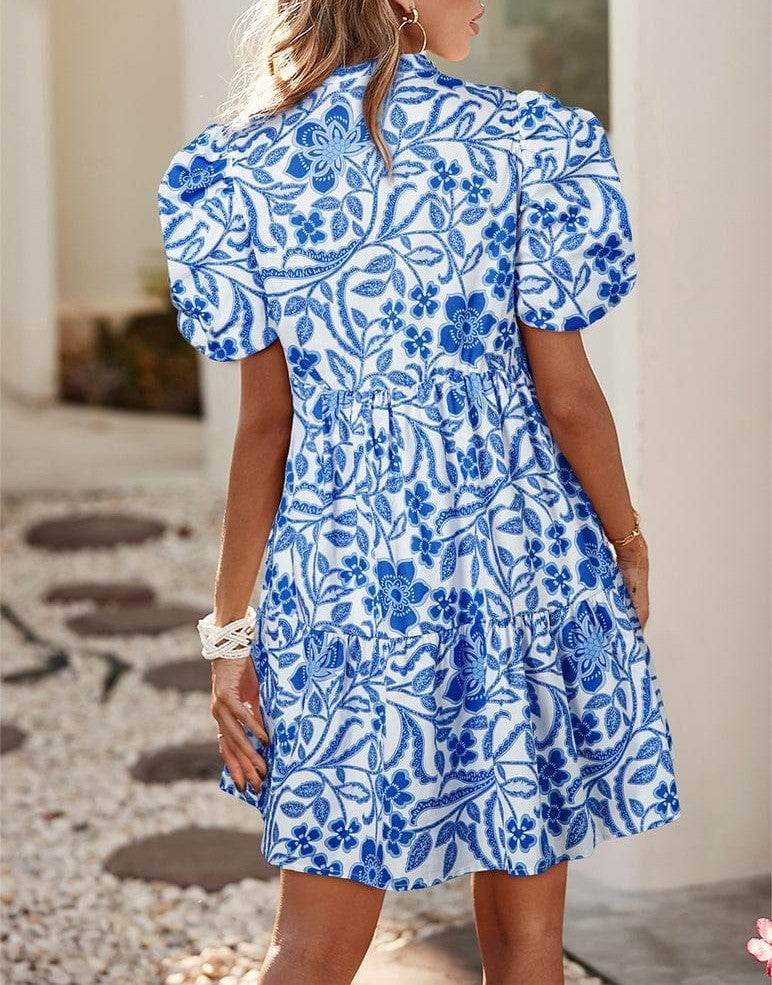 Women's Floral Print Puff Sleeve Dress