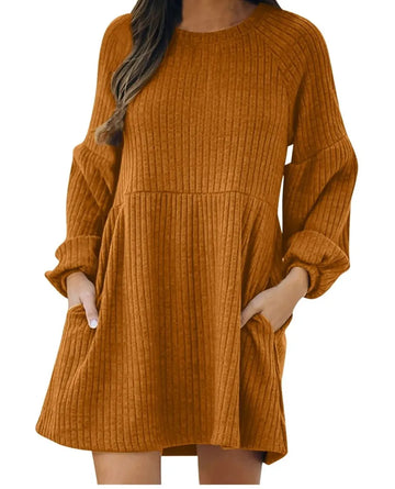 Women's Ribbed Mini Dress With Pockets