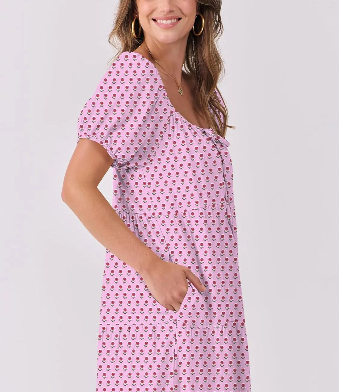 Women's V Neck Puff Sleeve Boho Maxi Dresses