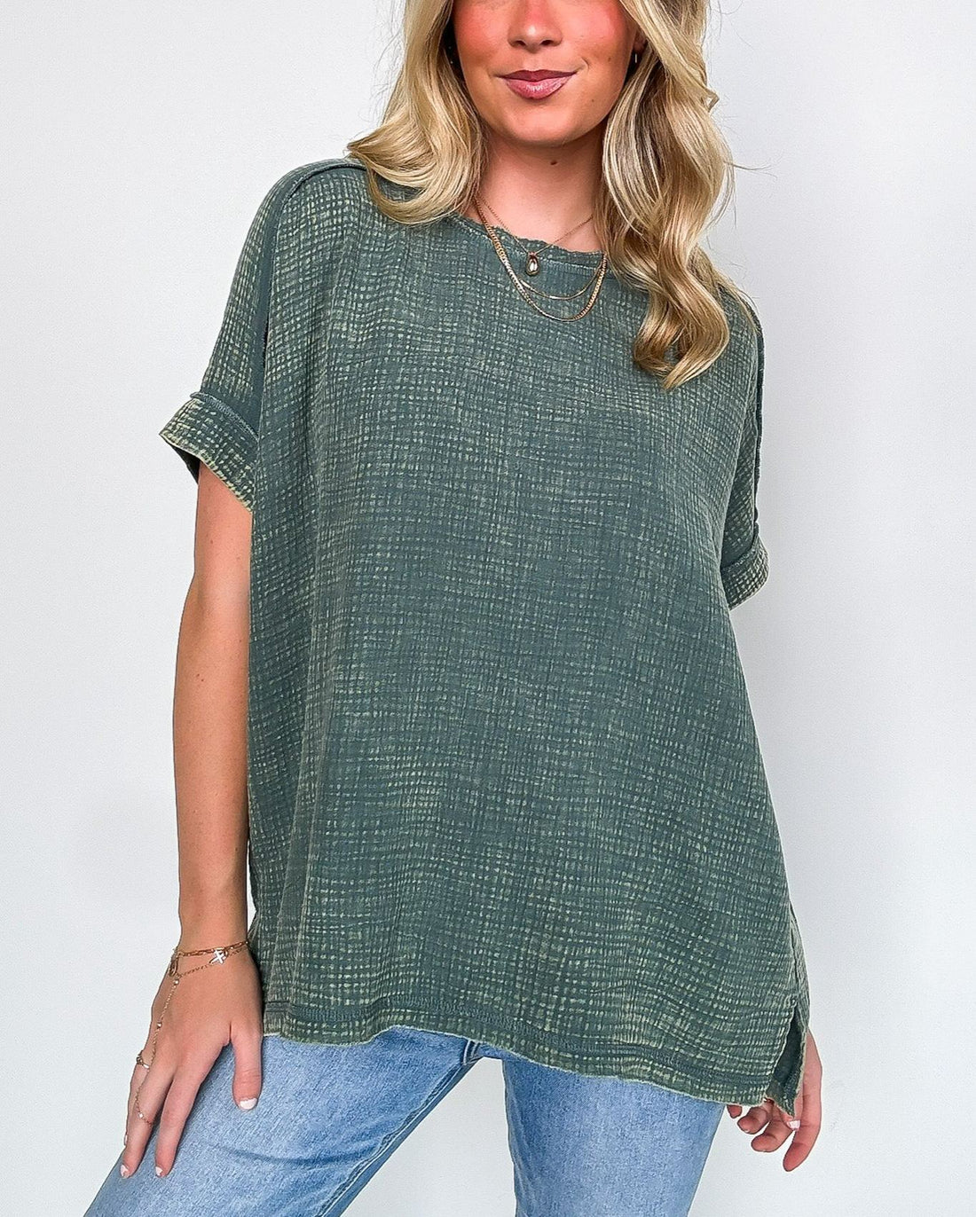 Women's Oversized Acid Wash Double Gauze Top