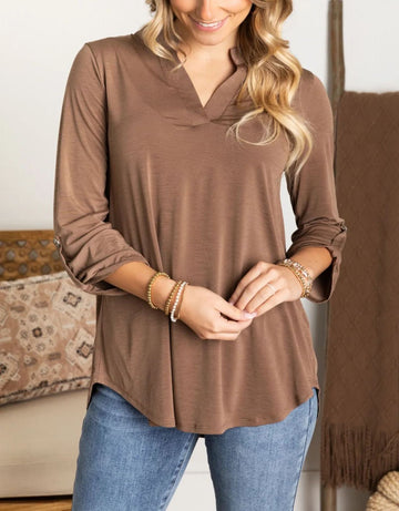 Womens Casual 3/4 Sleeve V Neck Wrinkle Free Top