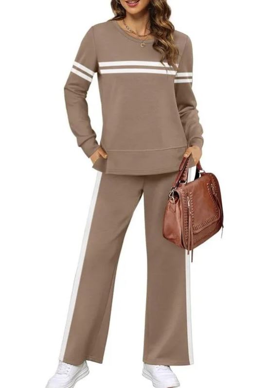 Women's Casual Sweatshirt and Wide-Leg Pants Travel Set