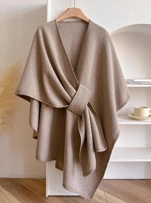 Women's Wool Solid Color Cardigan Cloak Shawl