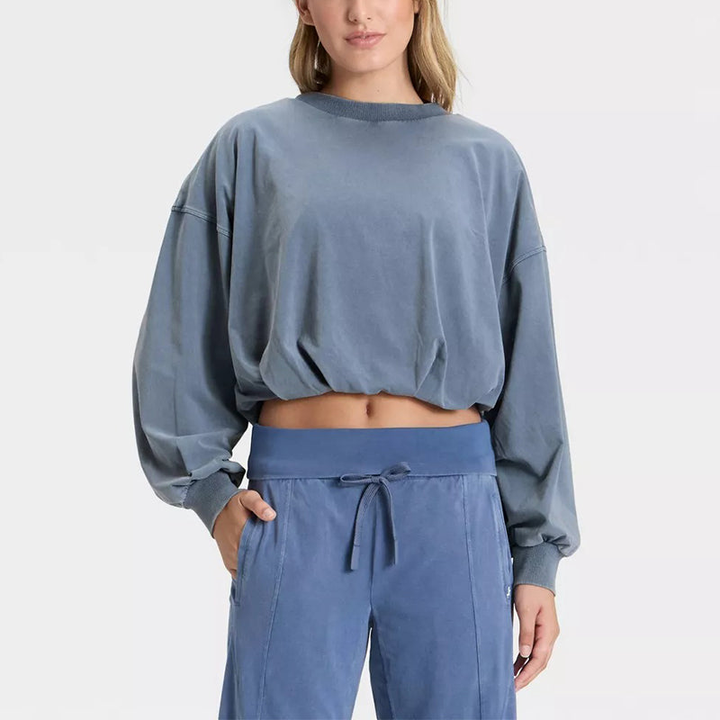 Women's Casual Two-Piece Long-Sleeved Top and Drawstring Wide-Leg Pants Set