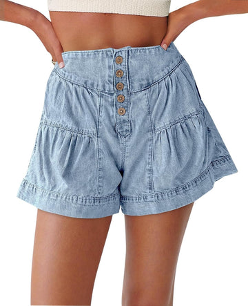 Women's Summer Button Up High Waisted Denim Shorts