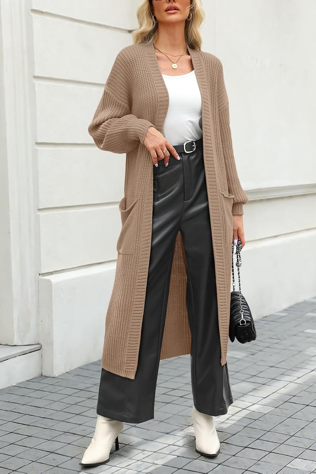 Women's Oversized Long Cardigan Open Front Duster Sweater with Pockets