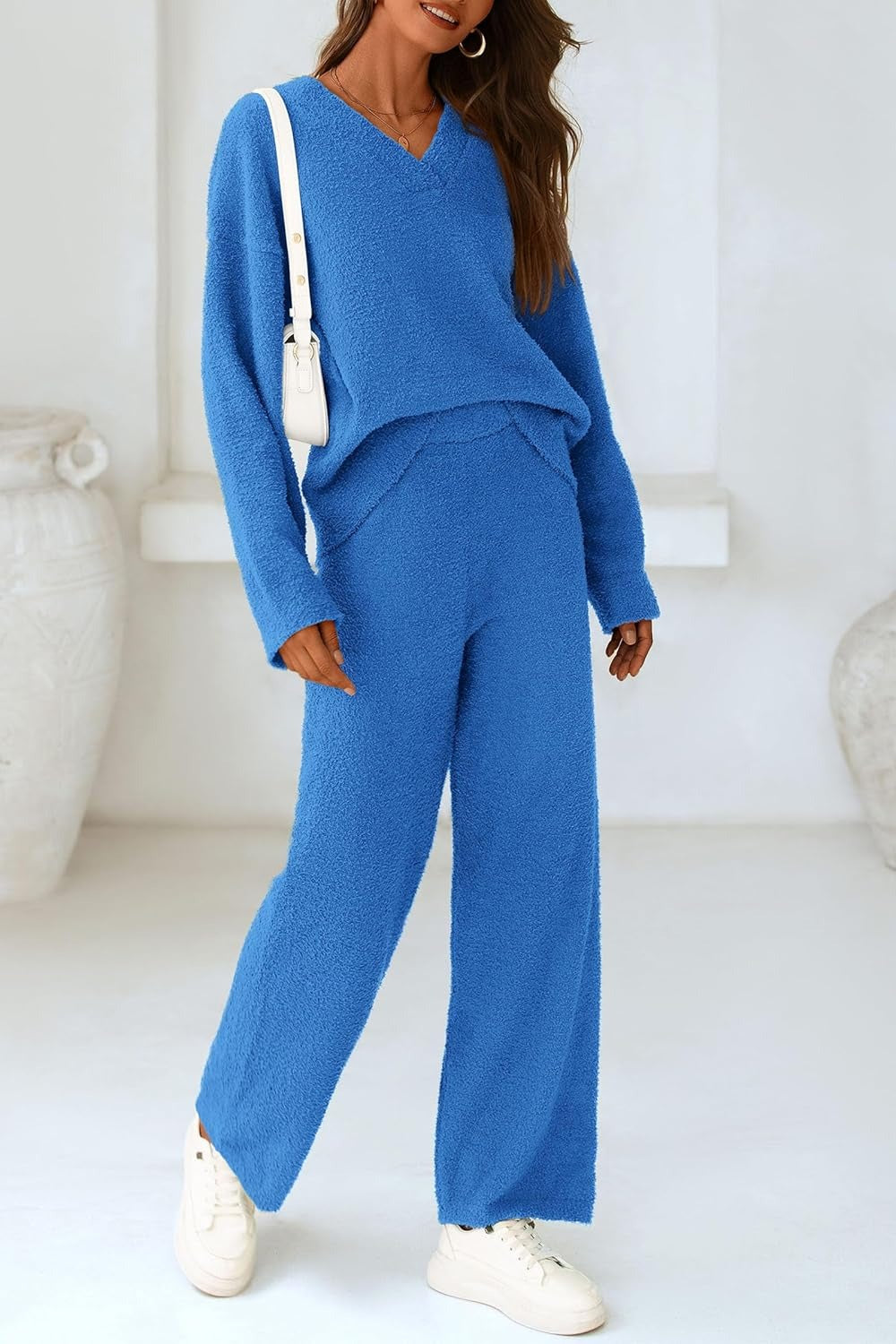 Women's Two Piece Sweaters Pajama Set Fall  Loungewear Outfits Matching Winter Clothes