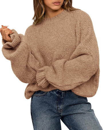 Women's Oversized Crewneck Fuzzy Knit Chunky Pullover Sweaters