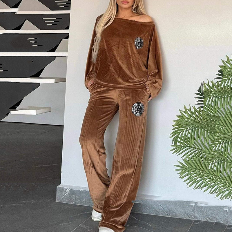 Women’s Cozy Casual Set -  Soft Batwing Top and Wide-Leg Pants