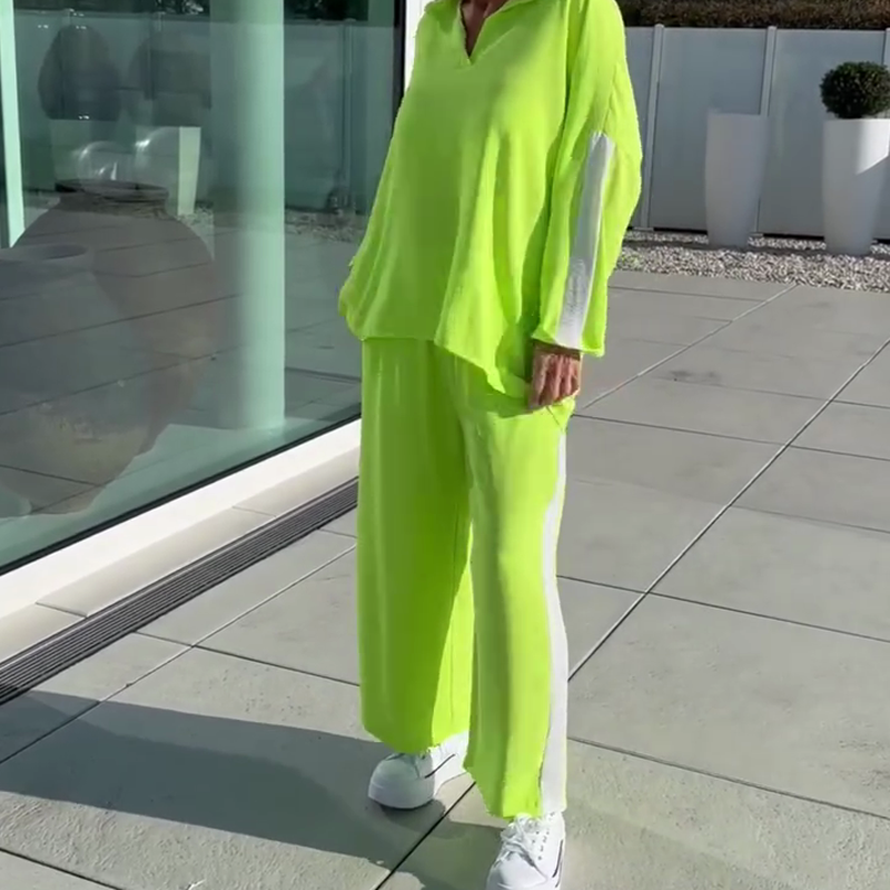 Women's Casual Loose Lapel Collar Long-Sleeved Shirt and Pants Set