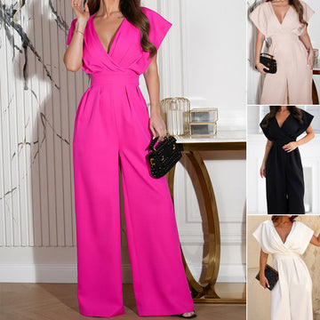 Women’s V - Neck Wide - Legged Jumpsuit | One - Piece Chic and Comfort