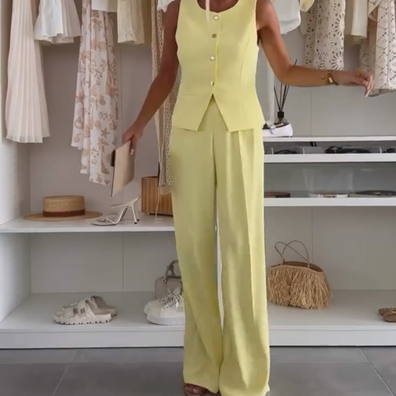 Women's Sleeveless Top and Full-Length Pants Set