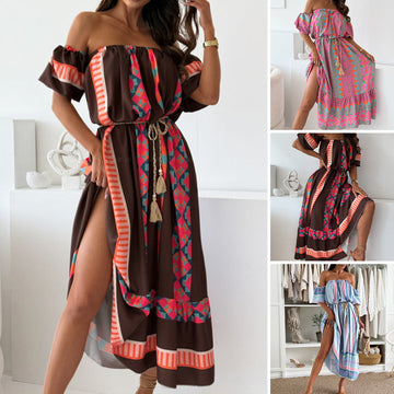 Casual Print Off-Shoulder Dress
