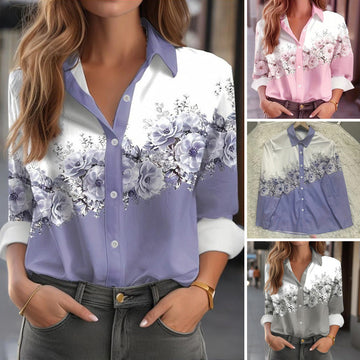 Women's Casual Long-Sleeves and Floral Print Shirt
