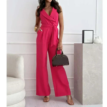 Women's Sleeveless V-Neck Solid Jumpsuit