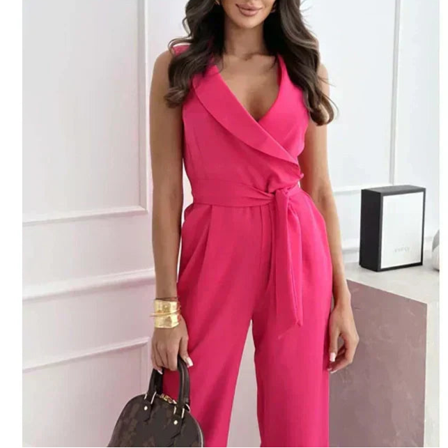 Women's Sleeveless V-Neck Solid Jumpsuit