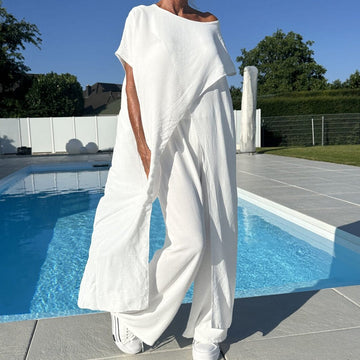 Solid Color Off-Shoulder Top and Pants Set