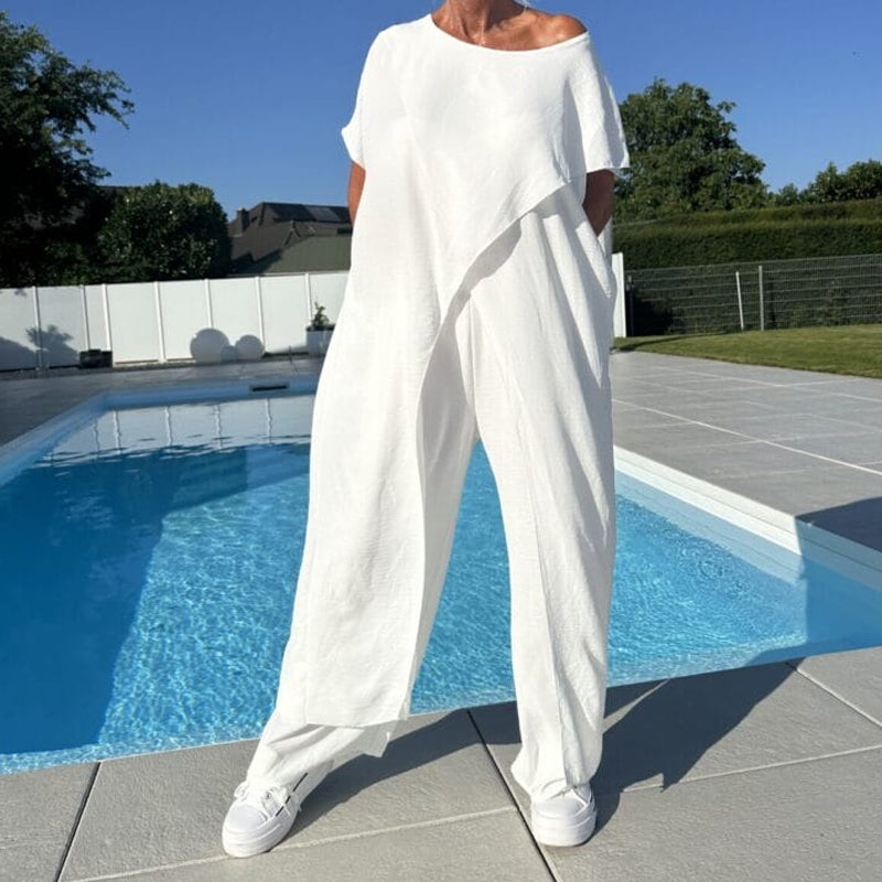 Solid Color Off-Shoulder Top and Pants Set