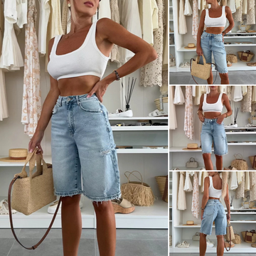 Retro Destroyed Denim Midi Pants