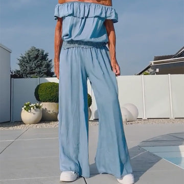 Women’s Off-Shoulder Top and Wide-Leg Pants Set