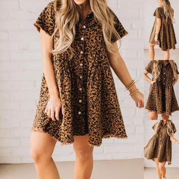 Wild Wish Leopard Denim Dress