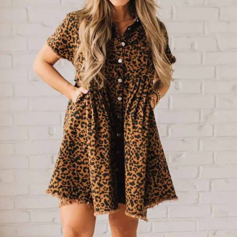 Wild Wish Leopard Denim Dress