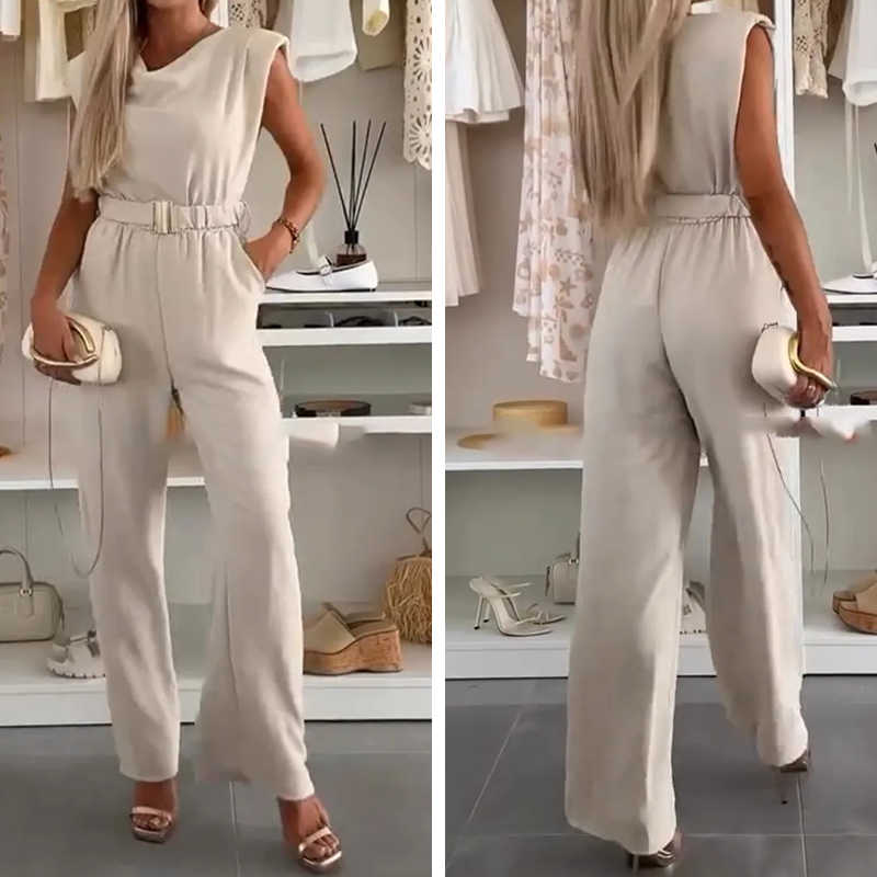 A Slimming Pants Suit The Sleeveless Draped Collar Design