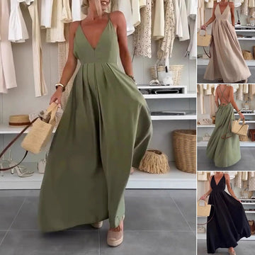 Women's V-Neck Open-Back Maxi Dress