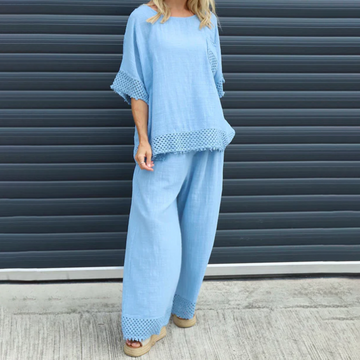 Women's Casual Top and Wide-Leg Pants Set