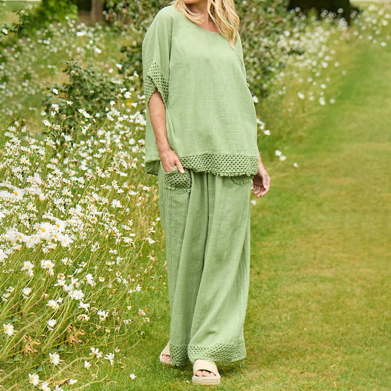 Women's Casual Top and Wide-Leg Pants Set