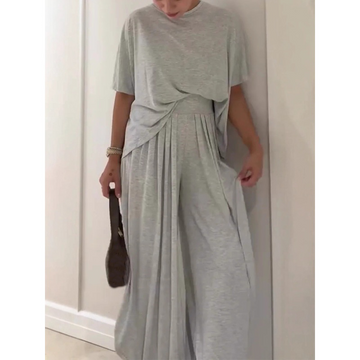 Women's Solid Loose Short Sleeve Top and Wide Leg Pants 2-Piece Set