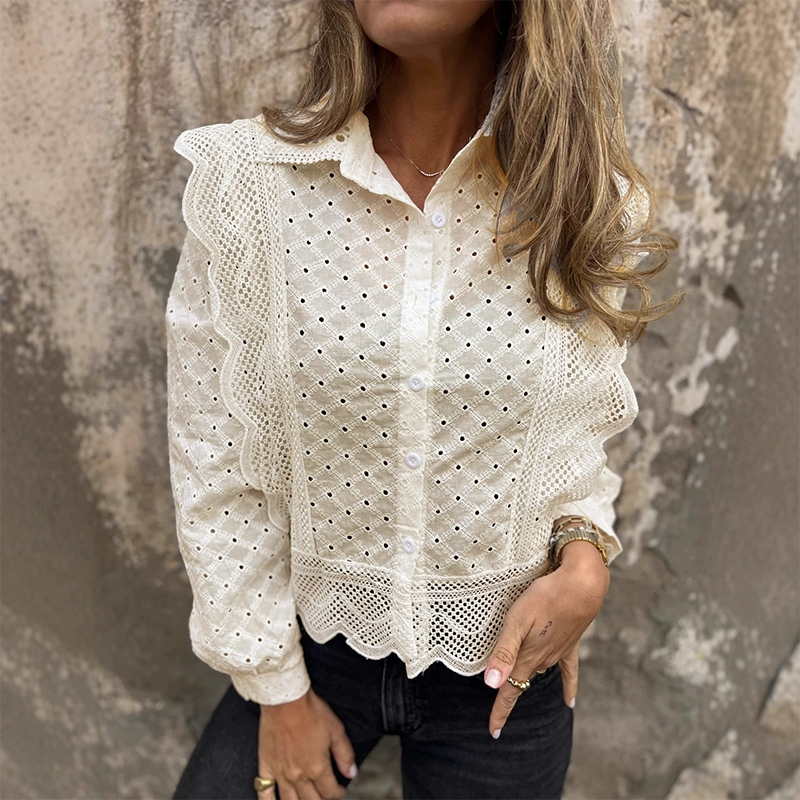 Women's Casual Lace Trim Lapel Top