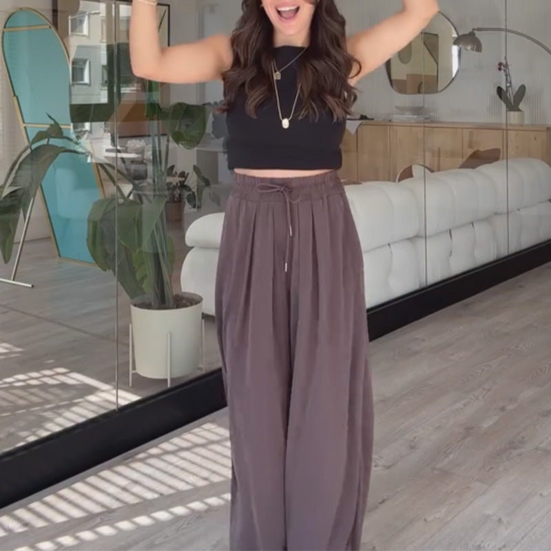 Solid Drapey Drawstring Wide-Leg Pants