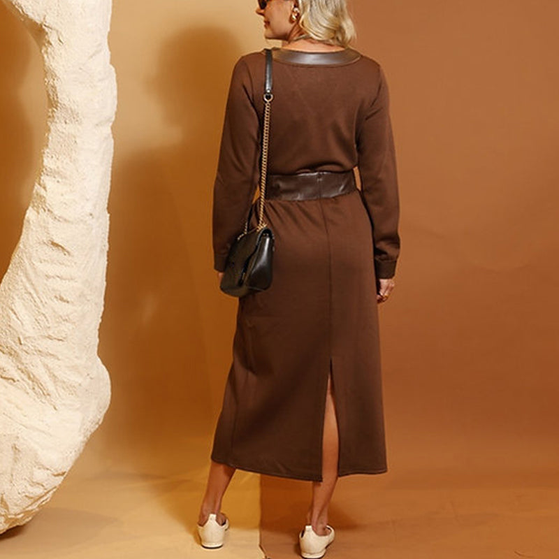 V-Neck Patchwork Long Sleeve Dress for Women