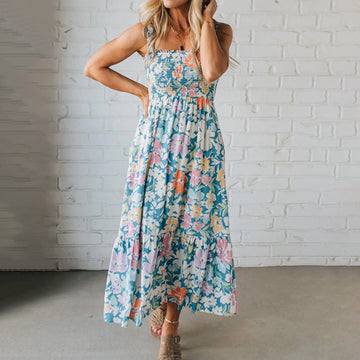 Women's Floral Print Strap Flowy Dress