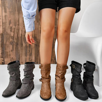 Low Heel Boots with Buckle for Women - Walk in Comfort and Style