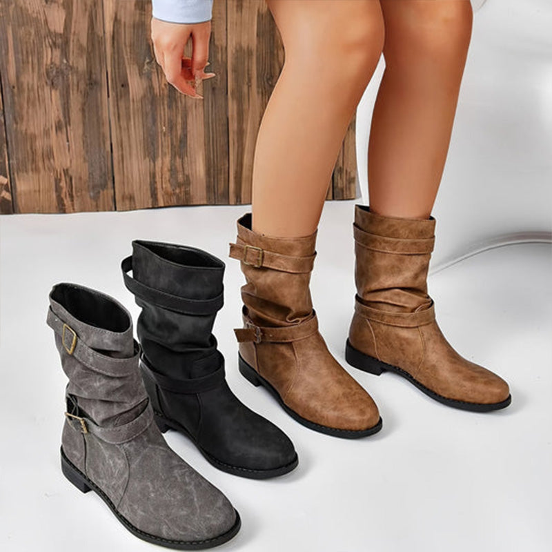 Low Heel Boots with Buckle for Women - Walk in Comfort and Style