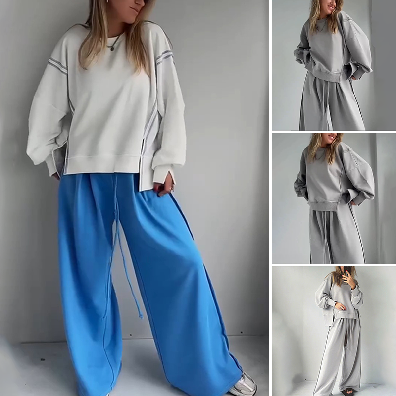 Women’s Casual Set - Spliced Top and Drawstring Pants