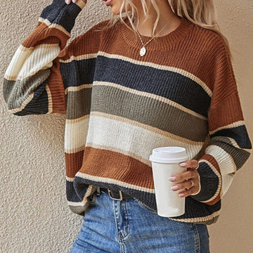 Women's Loose Striped Long-Sleeve Sweater