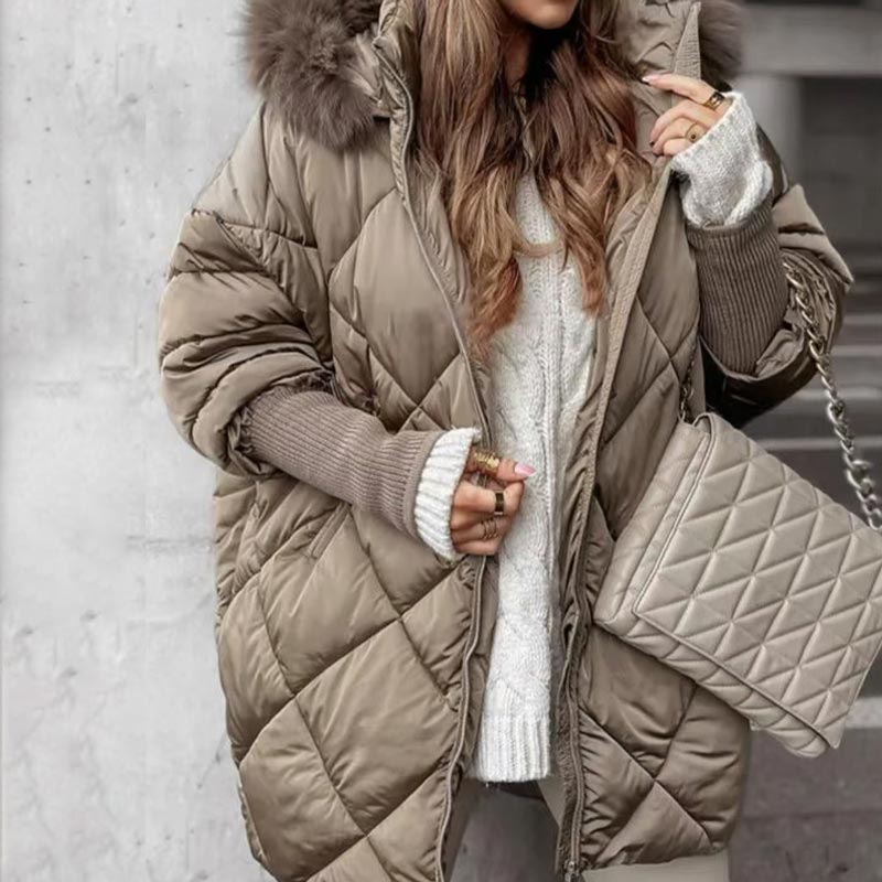 Women’s Fashion Mid-length Parka – Autumn And Winter Knit Sleeve Patchwork, Flattering Fit for Cold Days