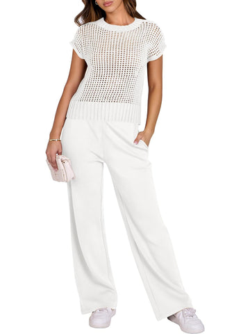 Women's Hollow Knit Two Piece Sets