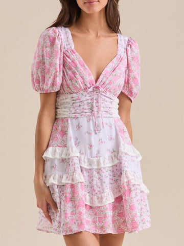 Women Summer Ruffle Sleeve Floral Mini Dress