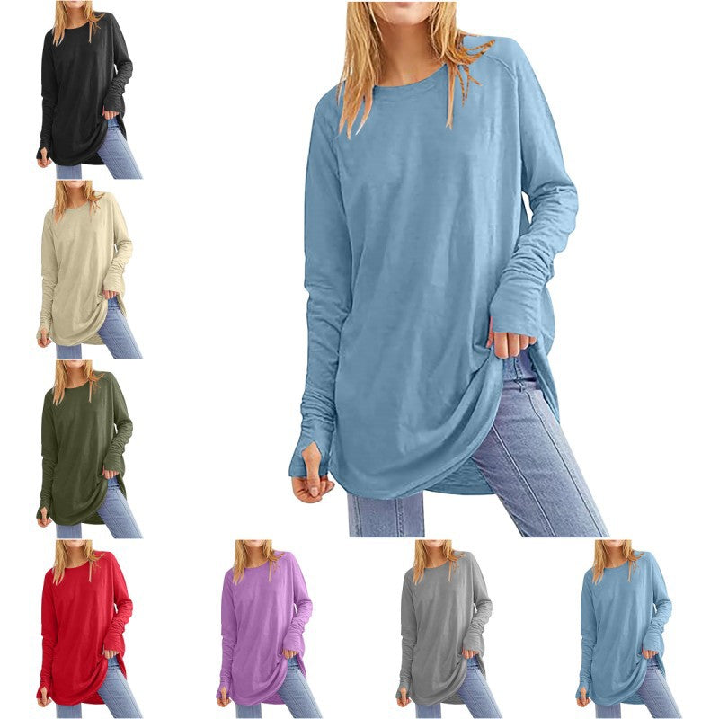 Women's Casual Long Sleeve Hem Loose T-Shirts Tunic Tops