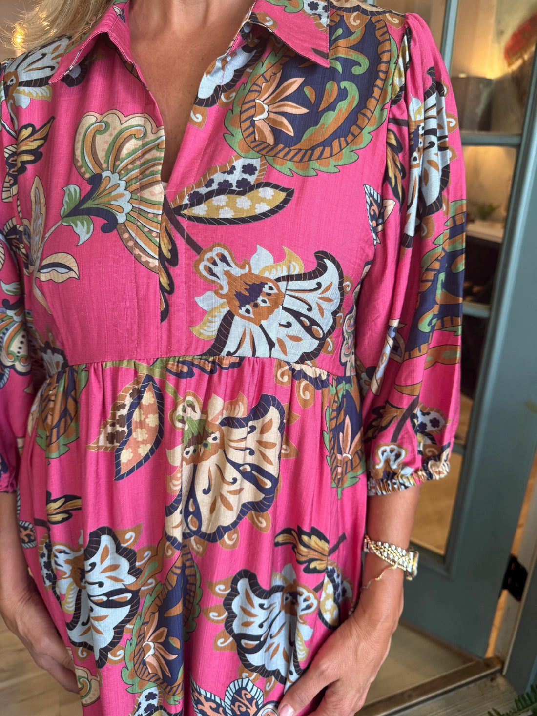 Women's V-neck Mid Sleeve Floral Printed Maxi Dress